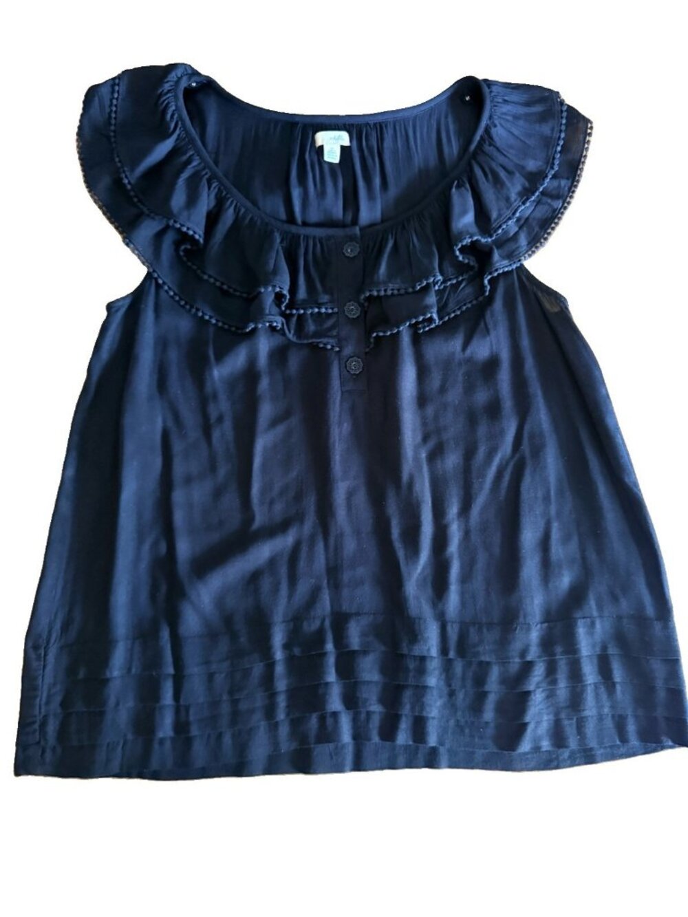 Anthropologie Odille Top Ruffle Neckline Prairie Rayon Pintuck Hem Sz10 Black